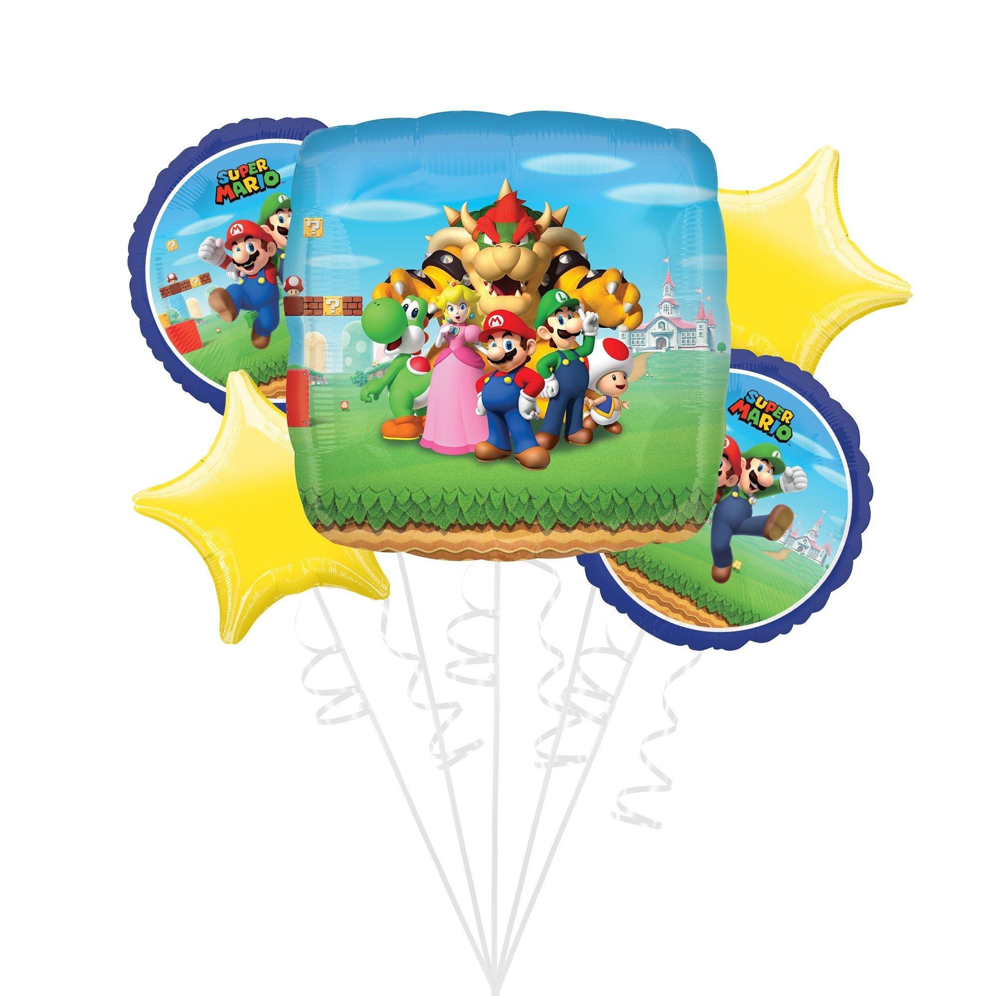 Premium Super Mario Bros Foil Balloon Bouquet with Balloon Weight, 13pc